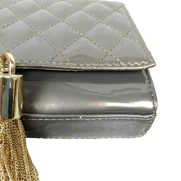 Big Buddha Quilted Shiny Pewter Patent Lthr Bag - Picture 6 of 7